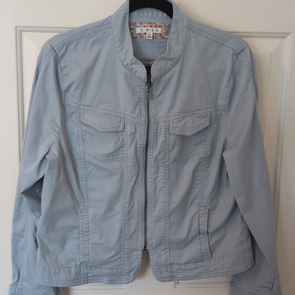 Cabi Cropped fall light jacket light blue size L EUC - Picture 3 of 12